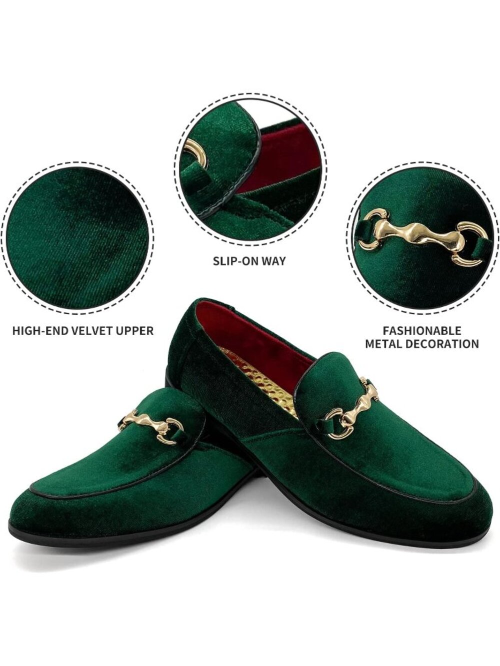 Men's Green Velvet Glitter Suede Gold Bit Slip On Loafer Slipper Dress Shoes - Picture 5 of 6